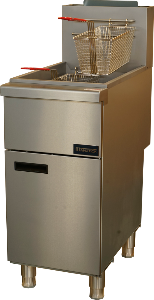 Manotick MT-F3-NG Gas 35-40 lb. Stainless Steel Floor Fryer-90,000 BTU